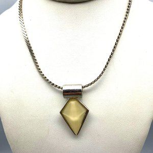 Vintage Dimensional Lucite Pyramid Pendant Necklace, Silver Tone Chain and Bale